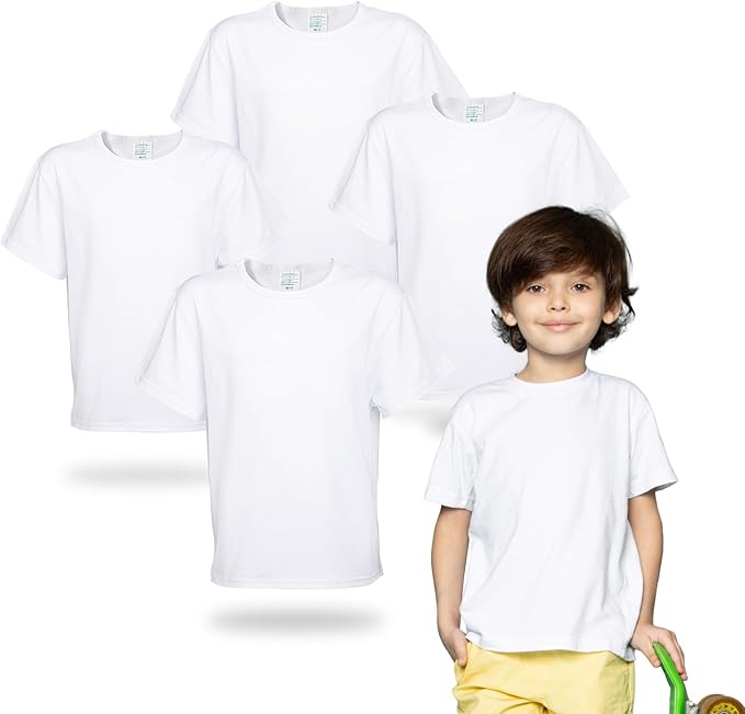 4 Pack Toddler Blank Sublimation T-Shirt,Modal Crew Neck Short Sleeve, T-Shirt for Kids Baby Children
