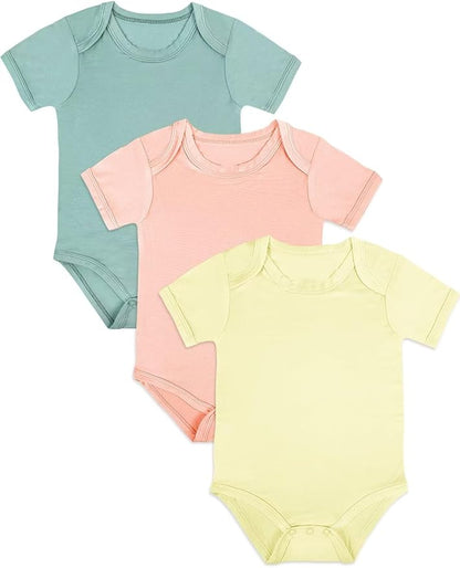 Bamboo Rayon Baby Bodysuit,Short Sleeve Bodysuits Solid Color Outfits for Infant Boys Girls Soft Clothes
