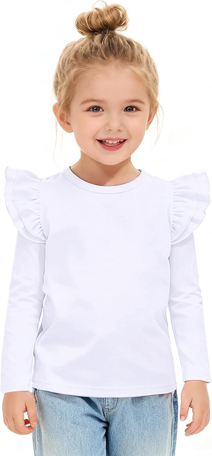 LYSMuch Toddler Baby Girls Long Sleeve Ruffle T Shirt Kids Casual Plain Solid Top Blouse T-Shirt Undershirt
