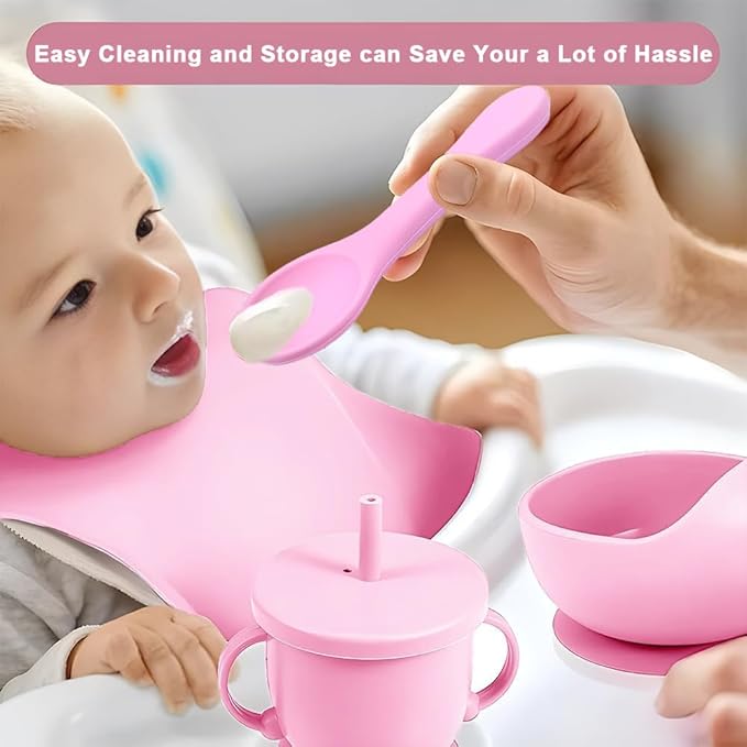 Silicone Baby Feeding Set,Miicasa Baby Led Weaning Supplies Kit With Suction Bowl & Car Plate, Bib, Spoon, Fork, Cup - Food-Grade Silicone, Dishwasher-Safe, No BPAs - For 3+ Months