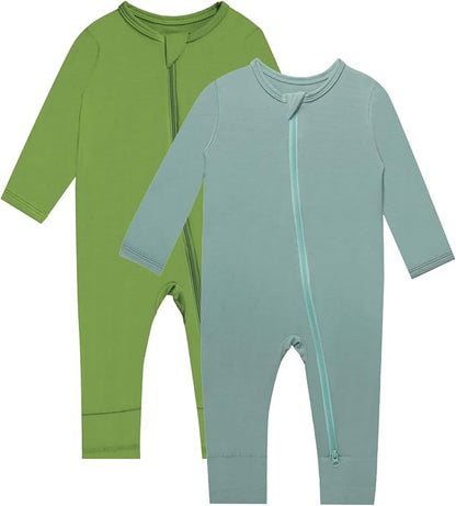 GUISBY Baby Footless Rompers, Rayon Pajamas 2 Way Zipper with Long Sleeve Sleeper