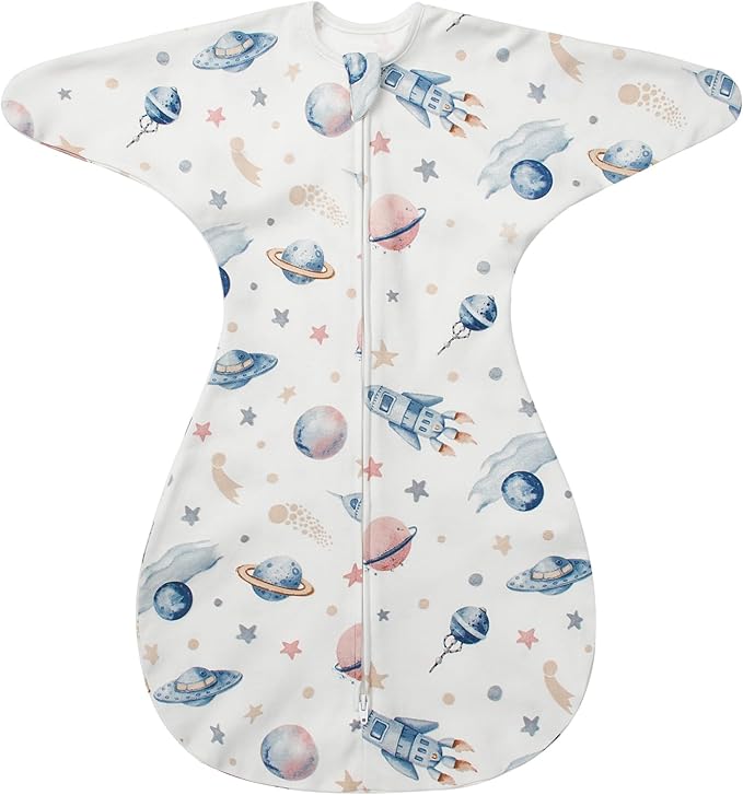 ZIGJOY Baby Transitional Swaddles for Newborns: 0.5 Tog Arms Up Sleep Sack 3-6-12 Months Soft Cotton Shark Fin 2 Way Zipper