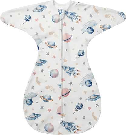 ZIGJOY Baby Transitional Swaddles for Newborns: 0.5 Tog Arms Up Sleep Sack 3-6-12 Months Soft Cotton Shark Fin 2 Way Zipper