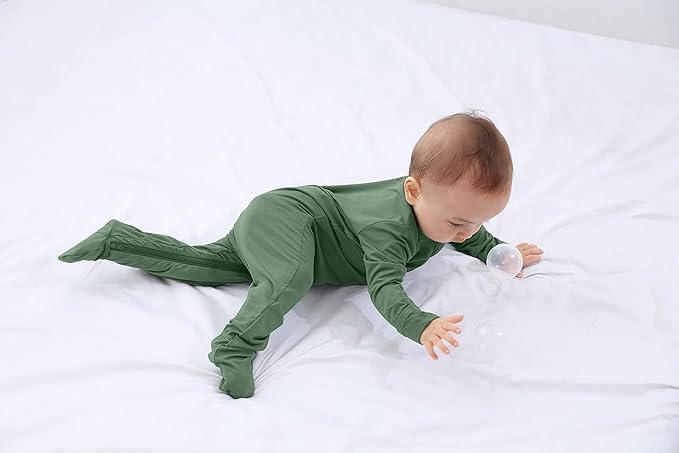 Baby Boy Footed Pajamas with Mittens,Rayon Made from Bamboo Sleepers, 2 Way Zipper Long Sleeve Pjs