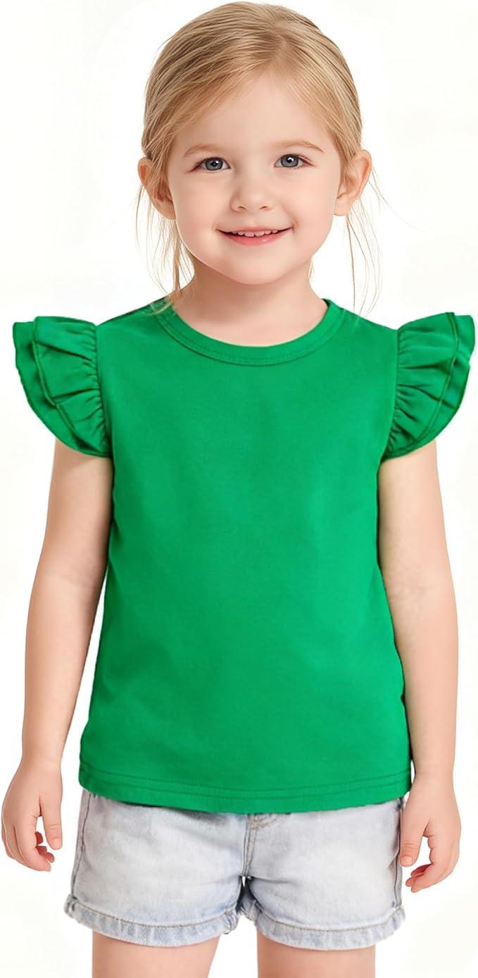 12M-14Y Toddler Baby Girls T Shirt Solid Color Blouse Ruffle Top Cotton Casual Tees Plain Shirt