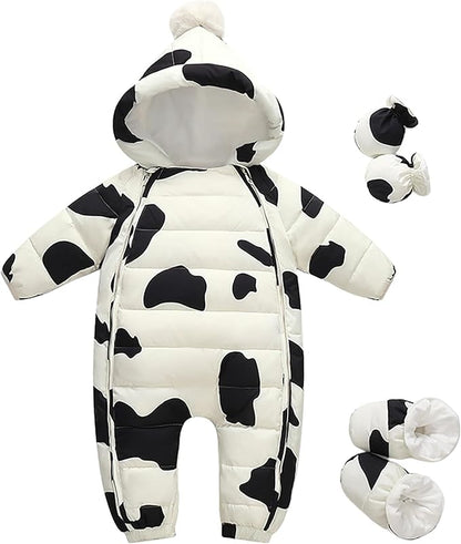 Baby Snowsuit Double Zipper Down Jacket Infant Hooded Romper Jumpsuit Newborn Boys Girls Winter Bodysuit Warm Outerwear