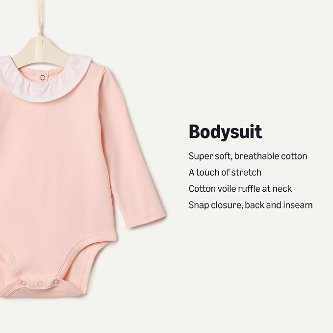 Amazon Essentials x Sofia Grainge Baby Girls' Long-Sleeve Ruffle Collar Bodysuit, Pack of 2