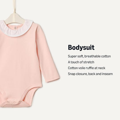 Amazon Essentials x Sofia Grainge Baby Girls' Long-Sleeve Ruffle Collar Bodysuit, Pack of 2