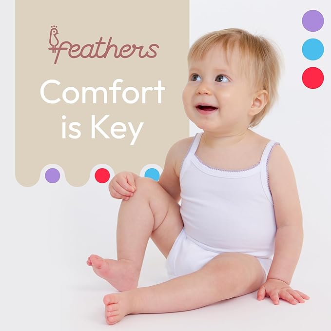 Feathers Tank Top Baby Girl Undershirts - Super Soft Cotton One-Piece Toddler Bodysuit (4 Pack) (Multicolor)
