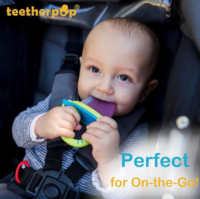 Teetherpop Fillable Silicone Teether for Babies (4-Pack) – Breastmilk Popsicle Molds for Teething w/Spill-Proof Sippy Slits – Freezable Baby Teethers for Liquids & Purées (PinkLemon/LimonTeal/Fucshia)