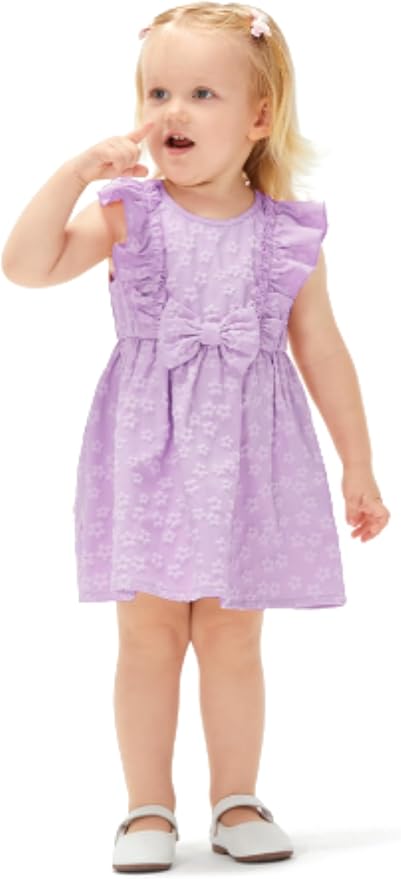 PATPAT Toddler Baby Girls Summer Dresses Spring Clothes Flower Sundress Ruffle Sleeve Bowknot 3-24 Months