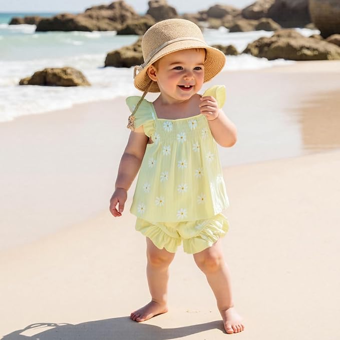 Mubineo Baby Girl Summer Clothes Cute Ruffle Tops Dress Shorts Outfits Set Infant Toddler Shrit Bloomers Princess Outfit