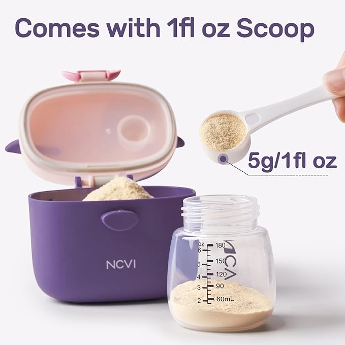 NCVI Baby Formula Dispenser On The Go, Formula Container To Go, Formula Holder for Travel, Outdoor Picnic with Baby Infant, Portable Container for Milk Powder, Snacks, Candy, Fruits (Purple)