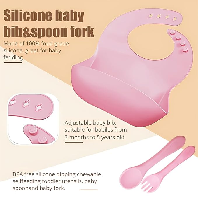 Silicone Baby Feeding Set,Miicasa Baby Led Weaning Supplies Kit With Suction Bowl & Car Plate, Bib, Spoon, Fork, Cup - Food-Grade Silicone, Dishwasher-Safe, No BPAs - For 3+ Months