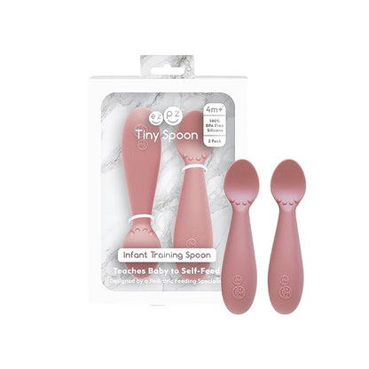 ezpz Tiny Spoon (2 Pack in Blush) - 6 Months+ - 100% Silicone Spoon for Baby Led Weaning + Purees - Designed by a Pediatric Feeding Specialist - Shower Essentials & Gifts