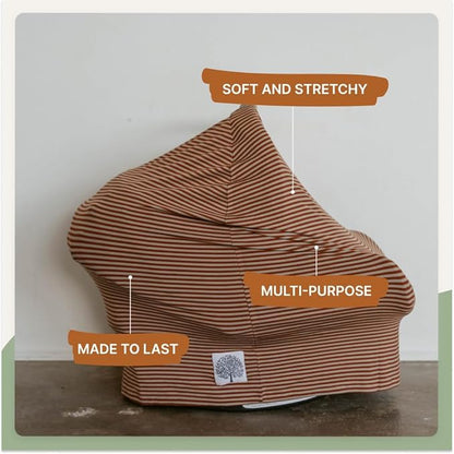 Parker Baby 4 in 1 Car Seat Cover for Girls and Boys - Stretchy Carseat Canopy, Nursing Cover, Grocery Cart Cover, High Chair Cover - “Clay/Alpaca Stripes”