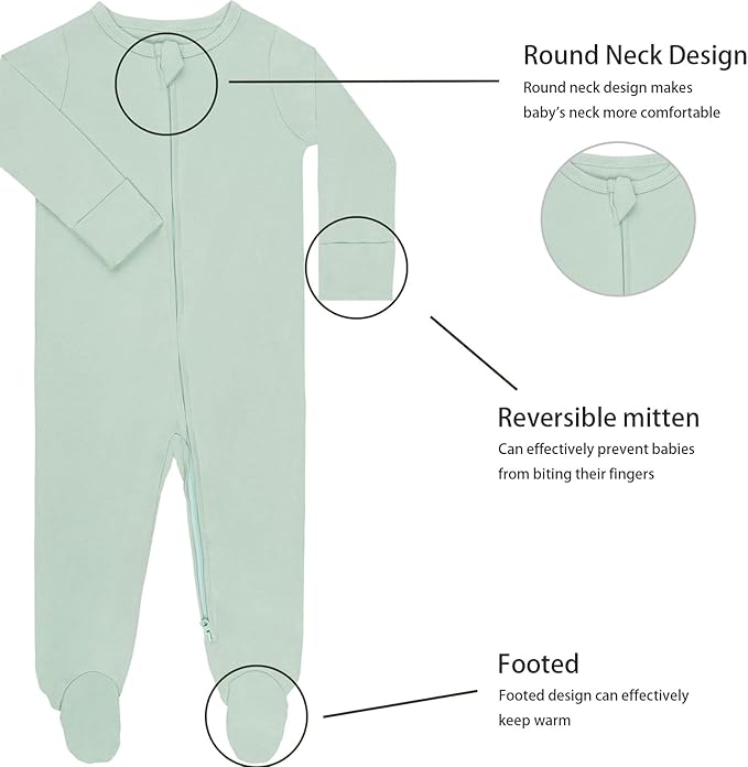 GUISBY Footed Long Sleeve Baby Pajamas with Zipper Cotton Infant Sleepwear