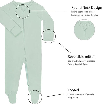 GUISBY Footed Long Sleeve Baby Pajamas with Zipper Cotton Infant Sleepwear