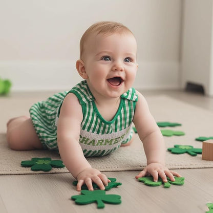 Baby Boy St Patricks Day Outfit Charmer Smocked Bubble Romper Onesie Sleeveless Overalls Irish Baby Spring Clothes