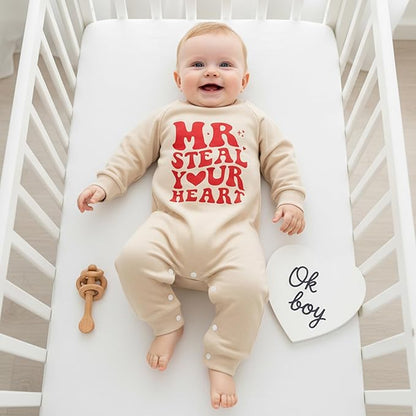 Baby Boy Valentines Outfit Newborn Long Sleeve Onesie Letter Print One Piece Jumpsuit Romper Cute Spring Clothes
