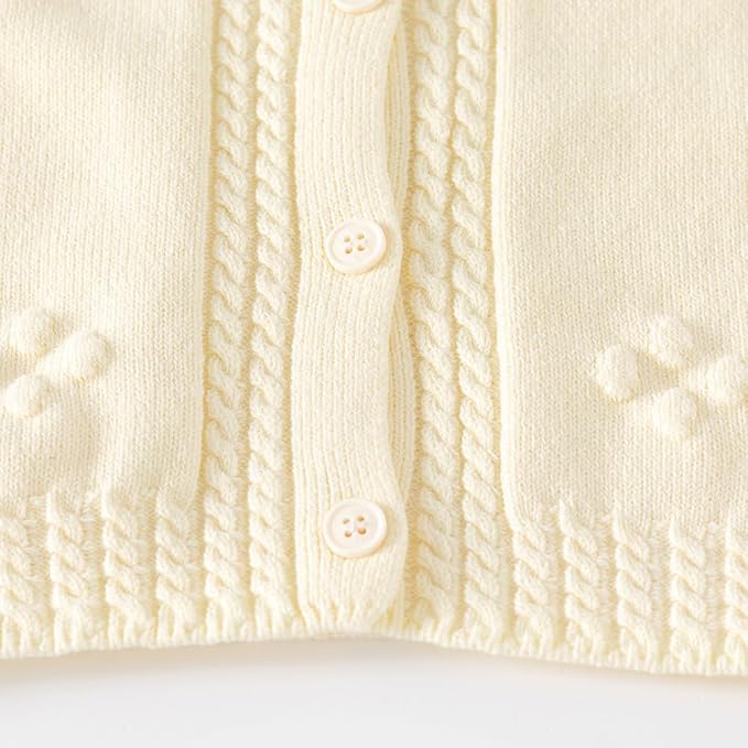 Toddler Baby Girls Cotton Knit Jacquard Sweater Cardigan, Crew Neck Spring Coat Sweater Long Sleeve Clothes Warm Tops