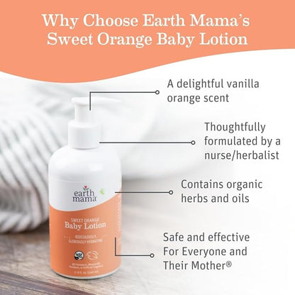 Earth Mama Sweet Orange Baby Lotion | Moisturizing Body Lotion for Dry Skin, Newborn Baby Lotion Sensitive Skin Care, Face Lotion for Babies & Kids with Shea Butter, Calendula & Aloe, 8 Fl Oz (2-Pack)