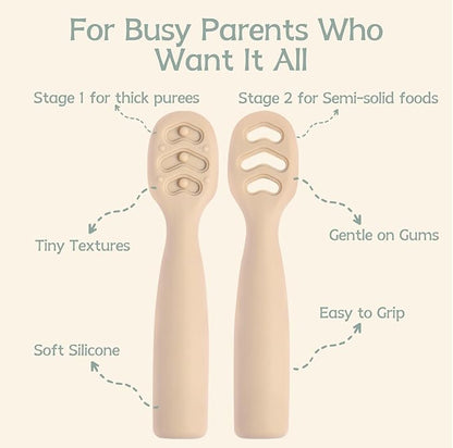 Baby Spoons Self Feeding 6+ Months Set, 6 Pack First Stage Baby Led Weaning Supplies, BPA Free, Toddler Utensils for Soft Tip Silicone Feeding Spoon, Boil and Dishwasher Safe