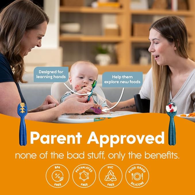 NumNum Baby Spoons Set, Feeding Littles x Silicone Pre-Spoon GOOtensils for Baby Led Weaning, Self-Feeding & Teething, First Stage Toddler Utensils for Ages 6+ Months, 3-Pack, BPA-Free (Jewel Tones)