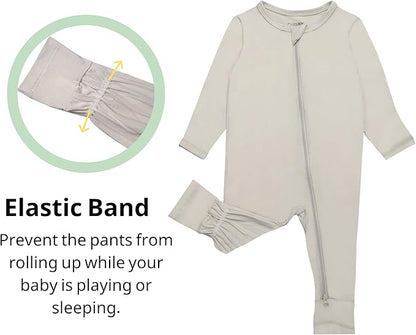 GUISBY Baby Footless Rompers, Rayon Pajamas 2 Way Zipper with Long Sleeve Sleeper