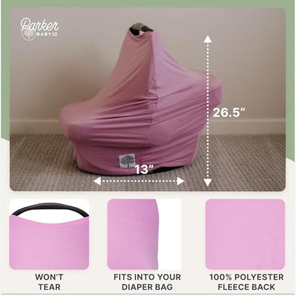 Parker Baby Co. 4 in 1 Car Seat Cover for Girls and Boys - Stretchy Carseat Canopy, Nursing Cover, Grocery Cart Cover, High Chair Cover - Lily