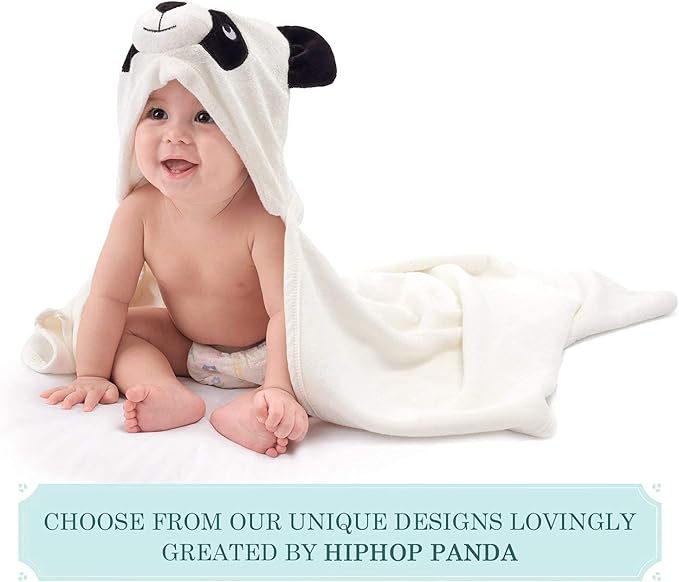 HIPHOP PANDA Hooded Towel - Rayon Made from Bamboo, Bath Towel with Bear Ears for Newborn, Babie, Toddler, Infant - Absorbent Large Baby Towel - Panda, 30 x 30 Inch