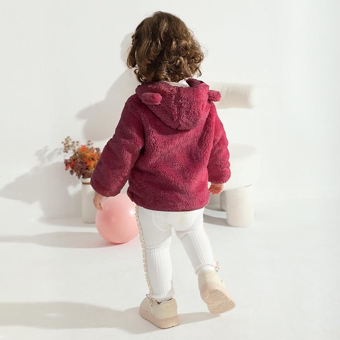 Baby Toddler Boys Girls Fleece Jacket with Hood Zip Up Cute Bear Coats for Infant Boys Girls Fuzzy Jacket with Ear 1-5T