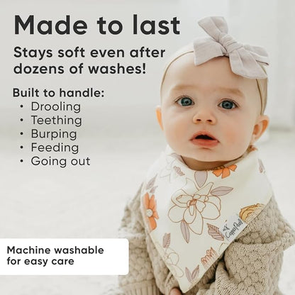 Copper Pearl 4 Pack Soft Cotton Baby Bibs for Drooling and Teething, Absorbent Drool Bibs for Baby Girl and Boy, Adjustable to Fit Newborns to Toddlers, Tons of Styles (Ferra)