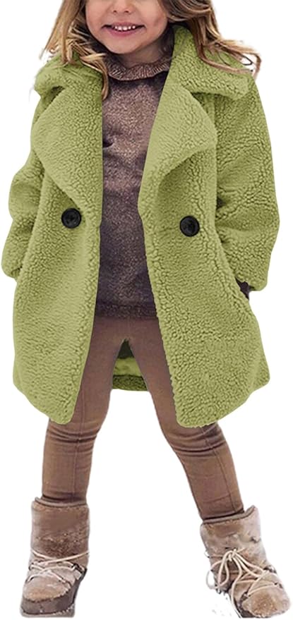 rrhss Baby Girls Faux Fur Teddy Long Coat Toddler Kids Winter Fleece Jacket Warm Outwear Clothes