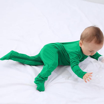 Baby Boy Footed Pajamas with Mittens,Rayon Made from Bamboo Sleepers, 2 Way Zipper Long Sleeve Pjs