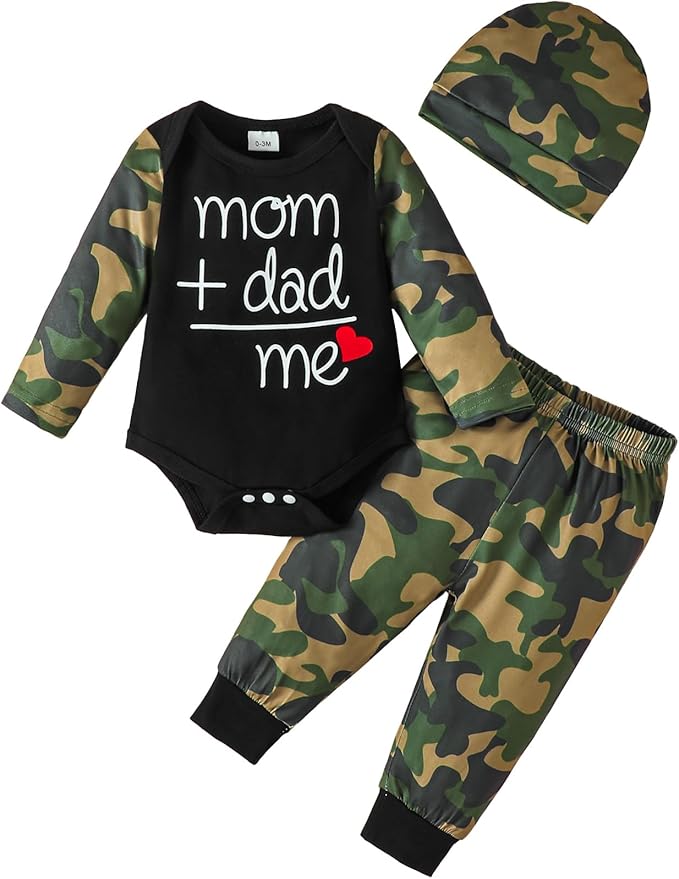 Baby Boy Clothes Infant Newborn Fall Winter Outfits Long Sleeve Letter Print Romper + Hat + Pants Set