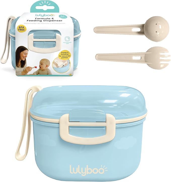 Lulyboo Baby Formula Milk Powder Container - Travel-Friendly, Airtight Storage with Scoop & Spork, Compact BPA-Free, Easy-to-Clean Portable Baby Feeding Accessories (Blue)