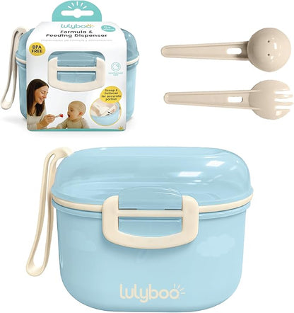 Lulyboo Baby Formula Milk Powder Container - Travel-Friendly, Airtight Storage with Scoop & Spork, Compact BPA-Free, Easy-to-Clean Portable Baby Feeding Accessories (Blue)