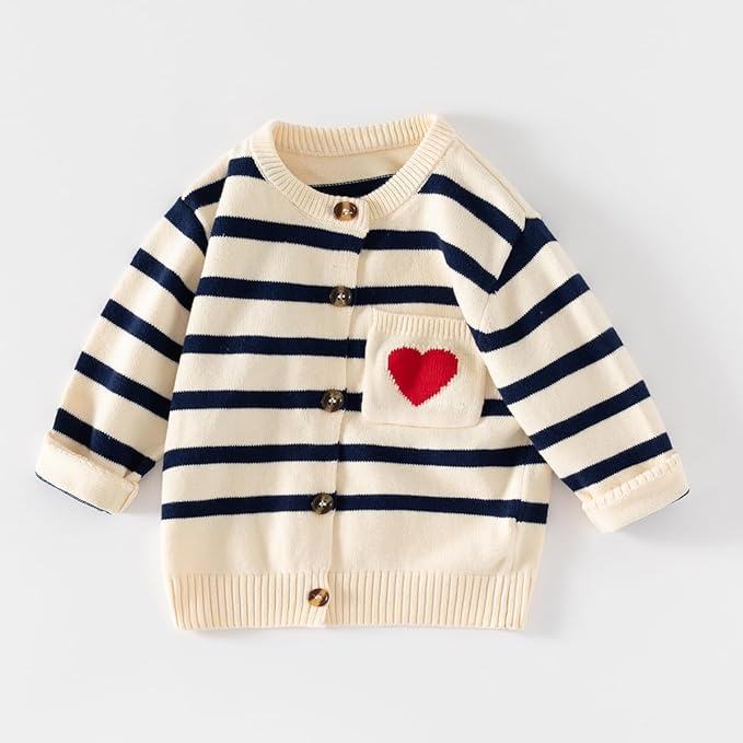 Toddler Baby Girls Cotton Knit Jacquard Sweater Cardigan, Crew Neck Spring Coat Sweater Long Sleeve Clothes Warm Tops