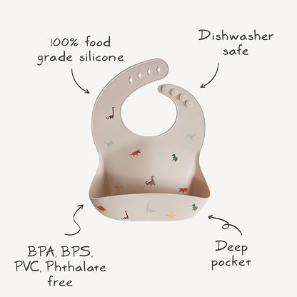 mushie Silicone Baby Bib | Adjustable Fit Waterproof Bibs (Silver Sage)