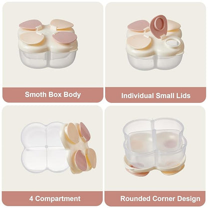 Formula Dispenser No-Spill with Four Compartment, Infant Milk Powder Dispenser Portable On The Go, Kids Snack Formula Containers for Travel Hold Outdoor, Light Yellow