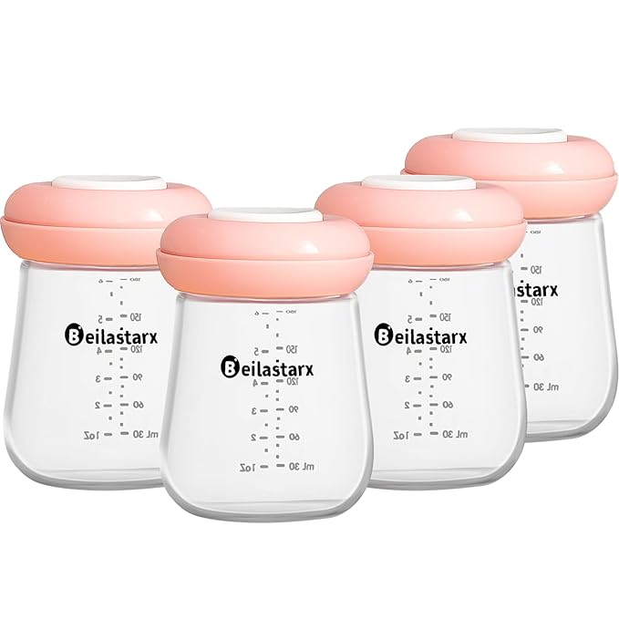 Glass Breast Milk Storage Bottles-Wide Neck Breastmilk Storage with Lids, Breast Milk Storage Containers for Fridge,BPA-Free (Red,6oz(pack of 4))