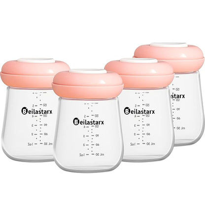 Glass Breast Milk Storage Bottles-Wide Neck Breastmilk Storage with Lids, Breast Milk Storage Containers for Fridge,BPA-Free (Red,6oz(pack of 4))