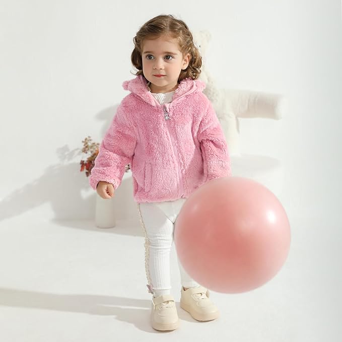 Baby Toddler Boys Girls Fleece Jacket with Hood Zip Up Cute Bear Coats for Infant Boys Girls Fuzzy Jacket with Ear 1-5T