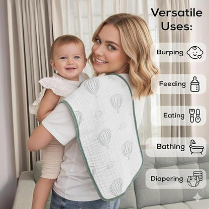 Muslin Burp Cloths, 20"x10"- Pack of 8, 6 Layers Super Soft Absorbent & Breathable 100% Cotton for Baby Drool and Messes, Burp Cloth Baby Boy and Burp Cloths Baby Girl