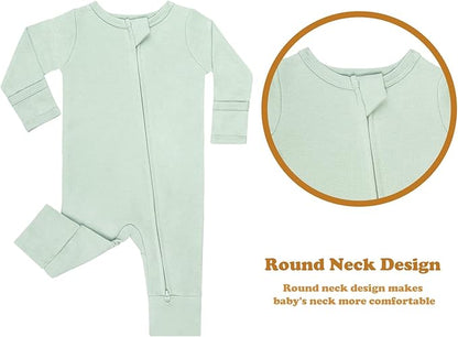 GUISBY Long Sleeve Cotton Pajamas Footless Baby Bodysuits with Zipper and Mittens 3-Pack for Boys Girls