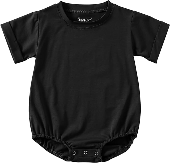 Jimonda Baby Boy Girl Bubble Romper Solid Color Bodysuit Short Sleeve Organic Cotton T-Shirt