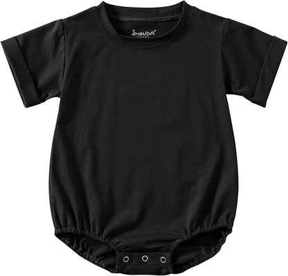 Jimonda Baby Boy Girl Bubble Romper Solid Color Bodysuit Short Sleeve Organic Cotton T-Shirt