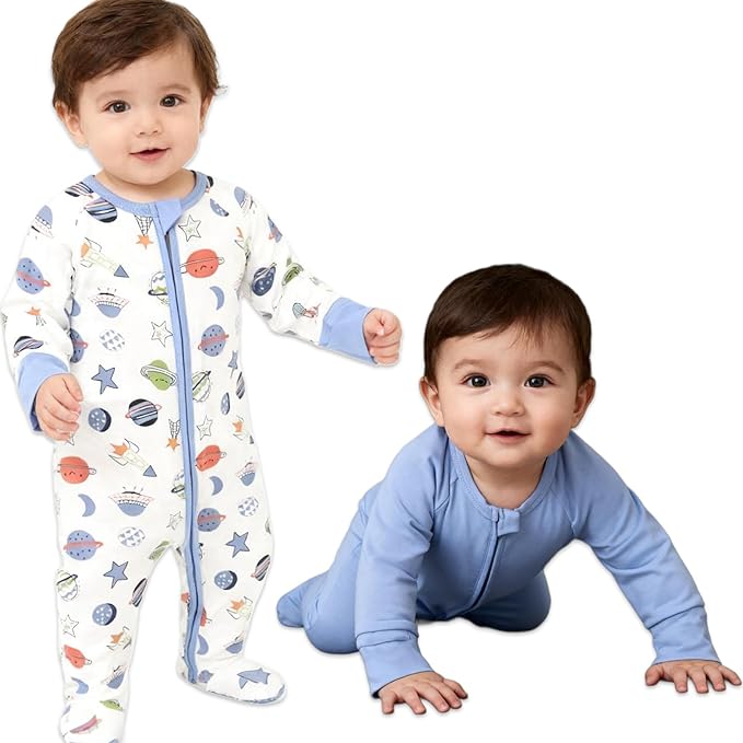 Baby Footed Pajamas with Mittens Rayon from Bamboo 2pcs Newborn Infant 2-way Zipper Pjs Cute Sleeper Outfit