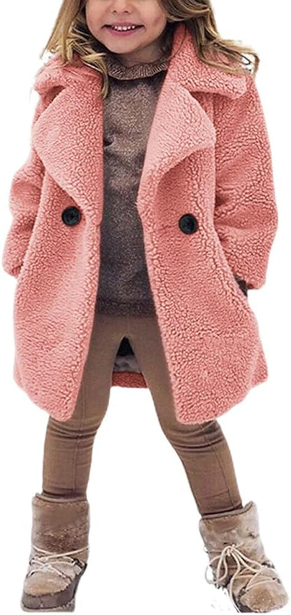 rrhss Baby Girls Faux Fur Teddy Long Coat Toddler Kids Winter Fleece Jacket Warm Outwear Clothes